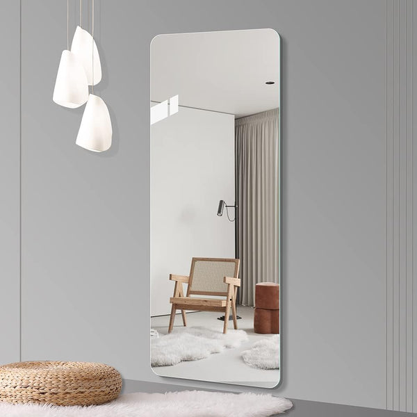 English Elm 56"x 15" Full Body Round Corner Mirror with 5mm Silver, Explosion-Proof Film, Corrosion-Resistant HD Reflection W2709P329033