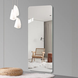 English Elm 60"x 15" Full Body Round Corner Mirror for Wall Hanging - 5mm Explosion-Proof Silver Glass, Anti-Blast Film, Corrosion-Resistant HD Reflection for Bedroom Living Room Cloakroom W2709P329026