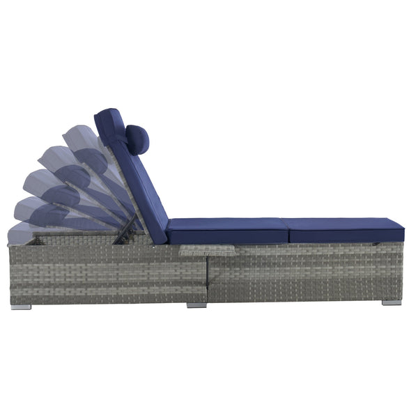 English Elm Outdoor Chaise Lounge Chair - Stylish Gray Pe Rattan With Deep-Blue Cushion For Ultimate Comfort W874P146996