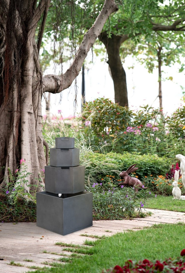 English Elm 19.7x19.7x41.7" Gray Cement Four Tier Outdoor Water Fountain Cascading Garden Accent W2078P178867