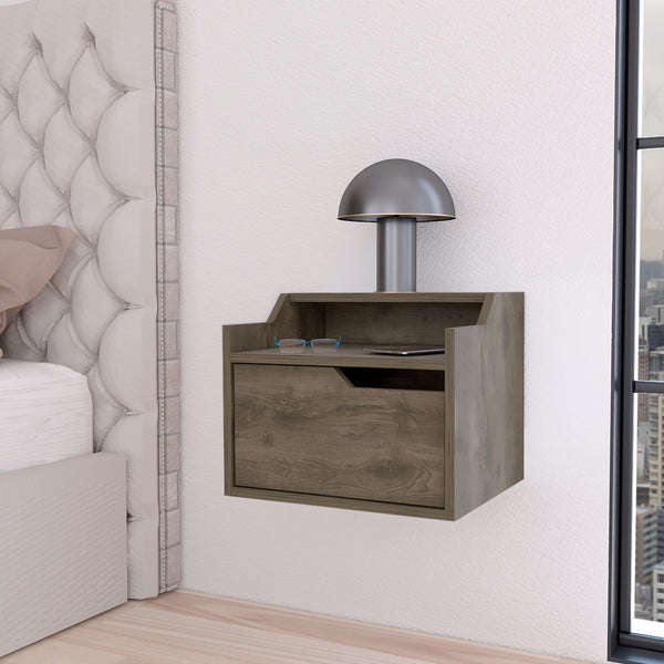 English Elm Florence Floating Nightstand Wall-Mounted with Drawer & Dual Shelves, Modern Storage, 5 Finishes B128P176109