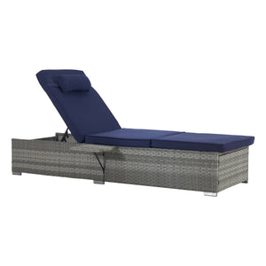English Elm Outdoor Chaise Lounge Chair - Stylish Gray Pe Rattan With Deep-Blue Cushion For Ultimate Comfort W874P146996