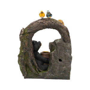 English Elm 18.5x11.8x22.6" Two-tier Polyresin Woodland Fountain with Bear Birds Pump and Light W2078P178886