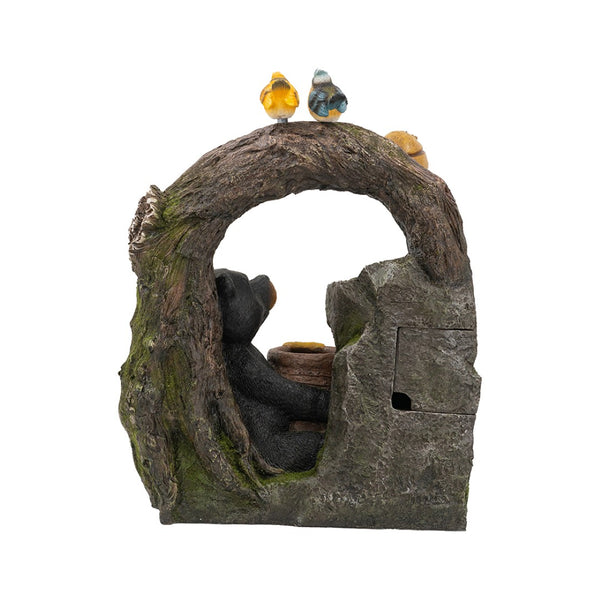 English Elm 18.5x11.8x22.6" Two-tier Polyresin Woodland Fountain with Bear Birds Pump and Light W2078P178886