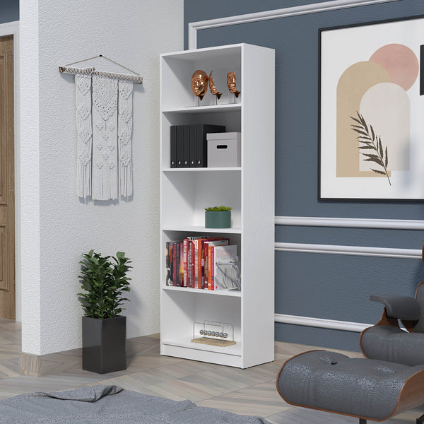 English Elm Sutton White 4-Shelf Engineered Wood Bookcase with Extra Open Shelf, Space-Saving Classic Elegance B128P176165