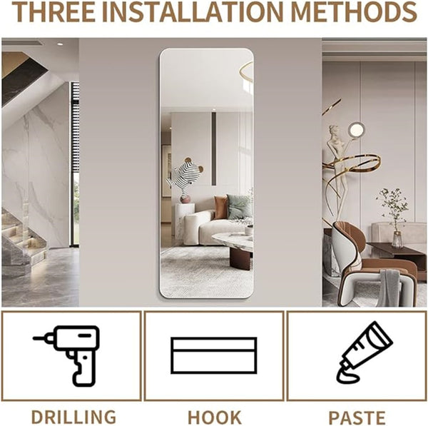 English Elm 56"x 15" Full Body Round Corner Mirror with 5mm Silver, Explosion-Proof Film, Corrosion-Resistant HD Reflection W2709P329033