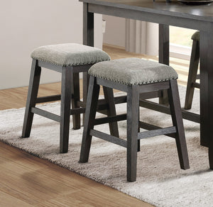 English Elm Wire-Brushed Gray Counter Height Barstool Set of 2 – Gray Chenille Seat, Nailhead Trim, Acacia Veneer Finish B011P178966