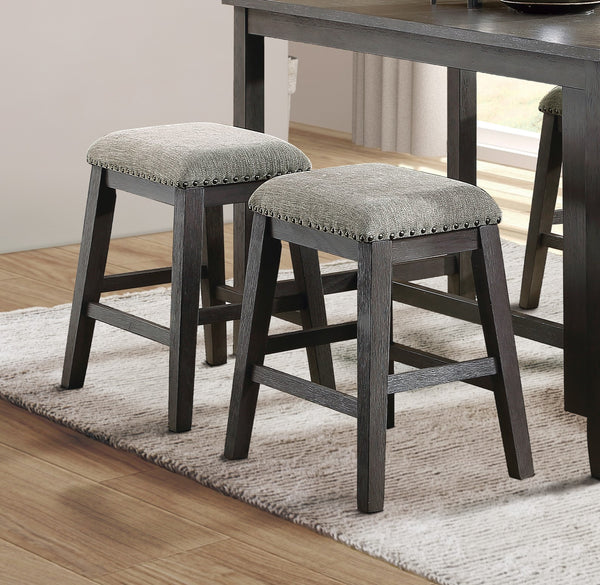 English Elm Wire-Brushed Gray Counter Height Barstool Set of 2 – Gray Chenille Seat, Nailhead Trim, Acacia Veneer Finish B011P178966