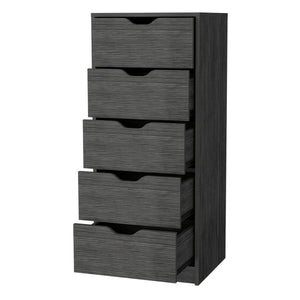 English Elm Dillon Narrow 5-Drawer Dresser in Smokey Oak — Slim 17.7" Wide Tall Chest, Oversized Storage Drawer Appeal B128P176103