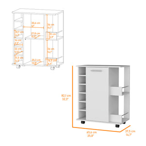 English Elm Newport Modern Bar Cart with Casters, 6-Bottle Rack, Cabinet & 2 Open Shelves for Entertaining B128P176154