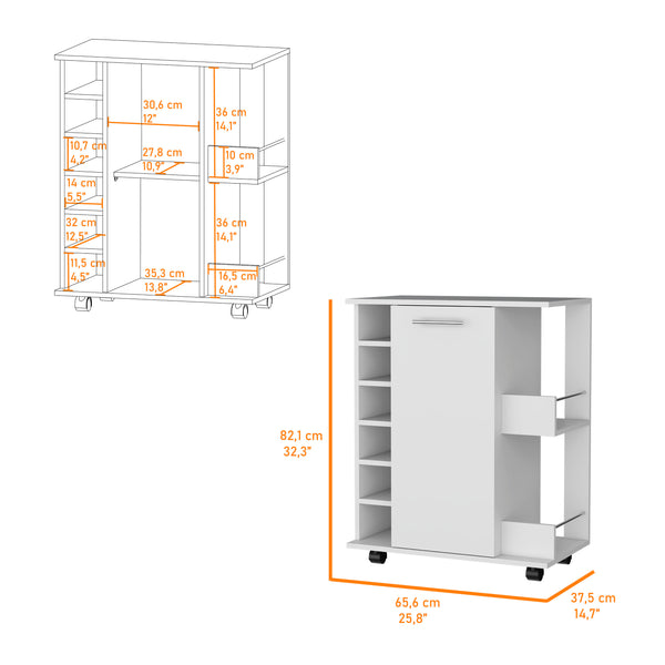 English Elm Newport Modern Bar Cart with Casters, 6-Bottle Rack, Cabinet & 2 Open Shelves for Entertaining B128P176154