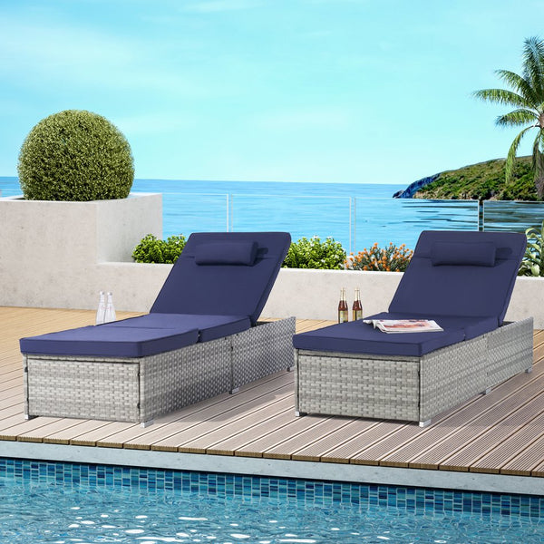 English Elm Outdoor Chaise Lounge Chair - Stylish Gray Pe Rattan With Deep-Blue Cushion For Ultimate Comfort W874P146996