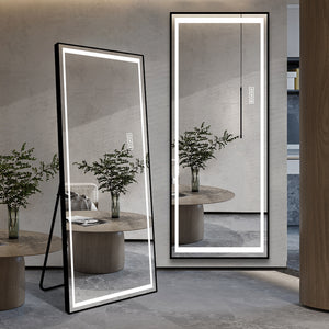 English Elm LED Mirror Full Length with Aviation Aluminum Frame, Explosion-Proof Glass, Dimmable Lights, Stand-Up W2709P178789