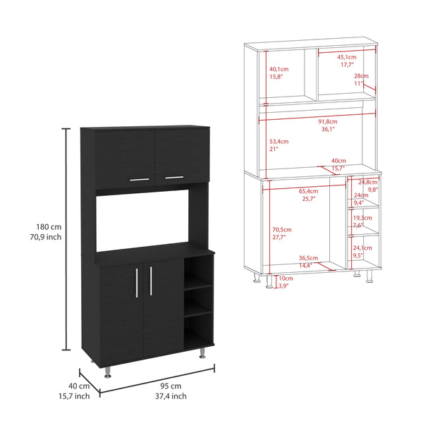 English Elm 95 Pantry Kit with Double Door Cabinet, Three Open Shelves, 37" Countertop & Adjustable Legs for Versatile Storage Black 42 L x 21 W x 6 H B200S00093