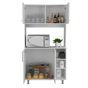 English Elm 95 Pantry Kit with Double Door Cabinet, Three Open Shelves, 37" Countertop & Adjustable Legs for Versatile Storage White 42 L x 21 W x 6 H B200S00094