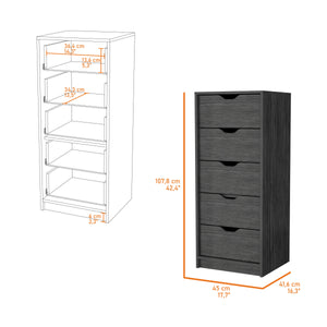 English Elm Dillon Narrow 5-Drawer Dresser in Smokey Oak — Slim 17.7" Wide Tall Chest, Oversized Storage Drawer Appeal B128P176103