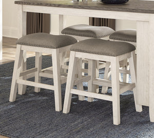 English Elm Antique Counter Height Barstool Set of 2 – Whitewashed Acacia Veneer, Brown Textured Upholstered Seats with Nailhead Trim, Casual Dining Furniture B011P178967