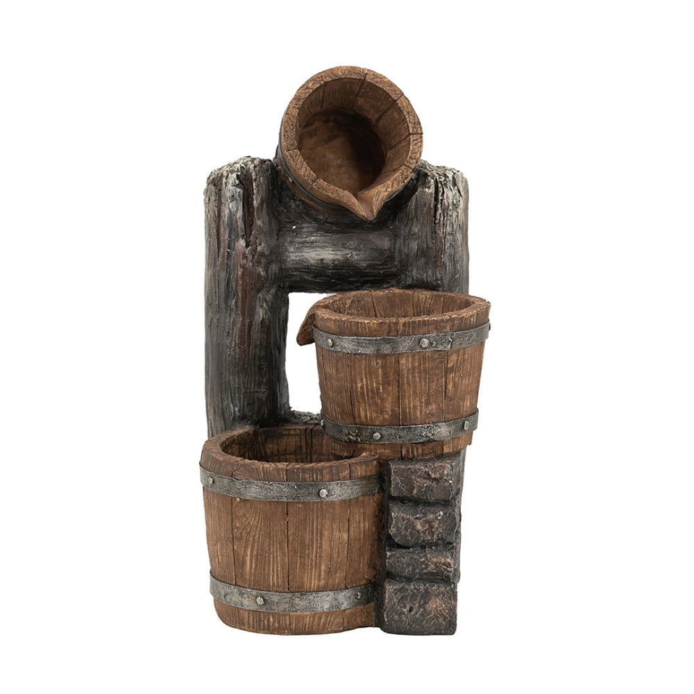 English Elm 10.4x9.4x19.1" Rustic Tiered Bucket Cascade Fountain with Led Lights for Patio Garden W2078P178869