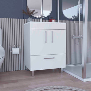 English Elm Velloc 29.5" Single Bathroom Vanity White with Double Door Cabinet & Single Drawer, Particleboard Bathroom Storage B070S00085