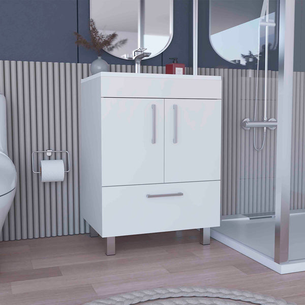 English Elm Velloc 29.5" Single Bathroom Vanity White with Double Door Cabinet & Single Drawer, Particleboard Bathroom Storage B070S00085