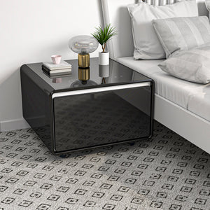 English Elm Modern Smart Side Table With Mini Fridge, Wireless Charging, Usb Ports & Induction Light - Black W1172P178854