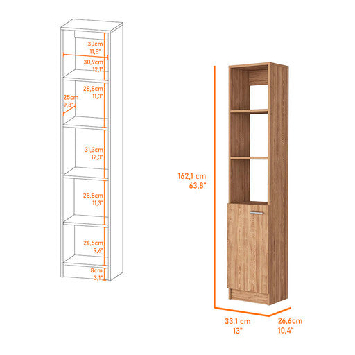 English Elm Kansas Linen Cabinet Beige Light Oak 63.8" Tall Slim 3 Open Shelves + Lower Storage Cabinet, Durable B128P148724