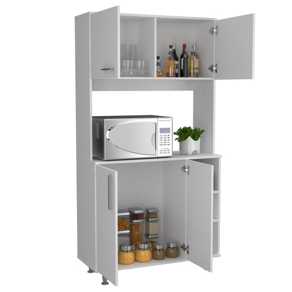 English Elm 95 Pantry Kit with Double Door Cabinet, Three Shelves, 37" Countertop & Adjustable Metal Legs for Versatile Home Storage and Organization White 42 L x 21 W x 6 H B070S00094