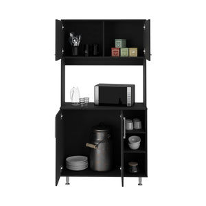 English Elm 95 Pantry Kit with Double Door Cabinet, Three Shelves, 37" Countertop & Adjustable Metal Legs for Versatile Home Storage and Organization Black 42 L x 21 W x 6 H B070S00093