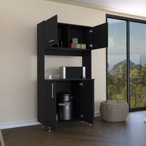 English Elm 95 Pantry Kit with Double Door Cabinet, Three Shelves, 37" Countertop & Adjustable Metal Legs for Versatile Home Storage and Organization Black 42 L x 21 W x 6 H B070S00093