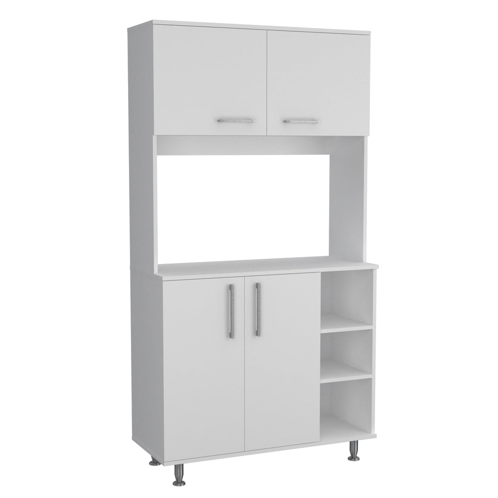 English Elm 95 Pantry Kit with Double Door Cabinet, Three Open Shelves, 37" Countertop & Adjustable Legs for Versatile Storage White 42 L x 21 W x 6 H B200S00094