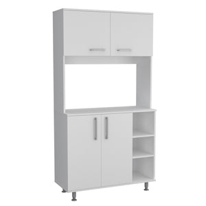 English Elm 95 Pantry Kit with Double Door Cabinet, Three Open Shelves, 37" Countertop & Adjustable Legs for Versatile Storage White 42 L x 21 W x 6 H B200S00094