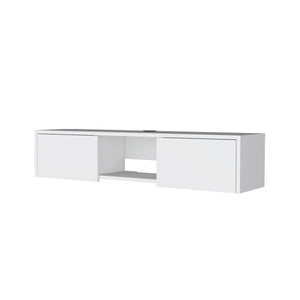 English Elm Tabor Minimalist Floating TV Stand Wall-Mount White with 2 Doors, Open Shelf & Cable Management B128P176182