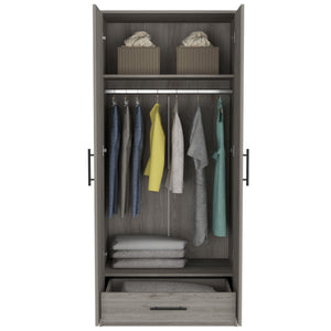 English Elm Ambery 180 Armoire Gray 71" High - Spacious Top Shelf, Hanging Rod, Bottom Drawer, Durable Particleboard B200S00095