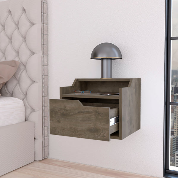 English Elm Florence Floating Nightstand Wall-Mounted with Drawer & Dual Shelves, Modern Storage, 5 Finishes B128P176109