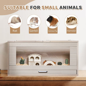 English Elm Guinea Pig Solid Wood Habitat with Acrylic View Panel and Built in Storage Cabinet W1850P168632