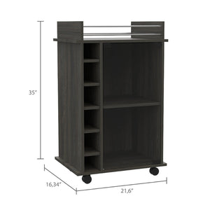 English Elm Dukat Rolling Bar Cart with Wine Storage Glass Cabinet and Espresso Wood Finish B20091847