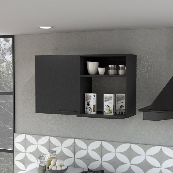 English Elm Oklahoma Black 2-Door Wall Cabinet with 2 Side Shelves, Stackable Engineered Wood, Metal Handles B128P148768