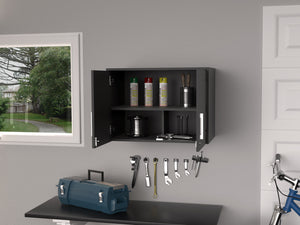 English Elm Penny Wall Storage Cabinet with Double Doors, Engineered Wood, Three Shelves, Padlock & Metal Hardware Black 31 L x 20 W x 7 H B128P148784