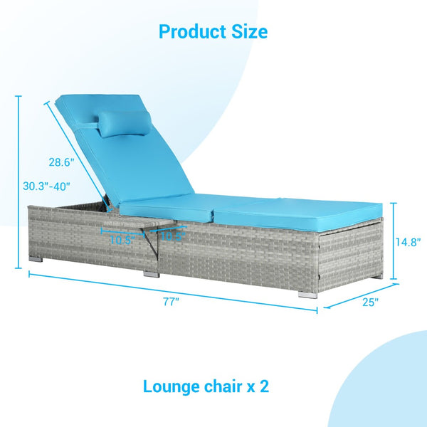 English Elm Outdoor Pe Wicker Chaise Lounge Set Adjustable Reclining Patio Poolside Lounger W874P146994