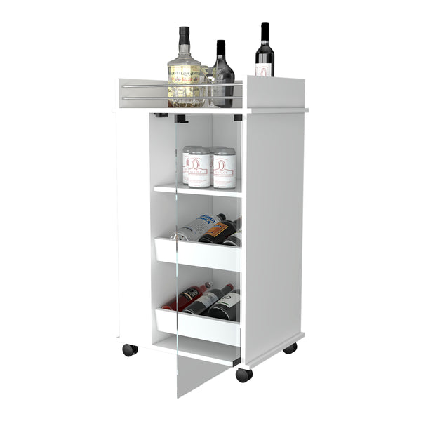 English Elm Lusk White Bar Cart with 2-Bottle Holder, Glass Door, Smooth Casters & Extra Shelving for Entertaining B128P176151