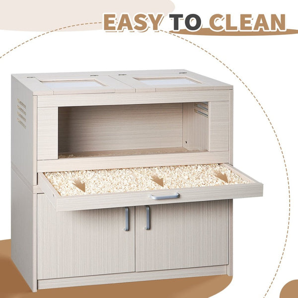 English Elm Guinea Pig Solid Wood Habitat with Acrylic View Panel and Built in Storage Cabinet W1850P168632