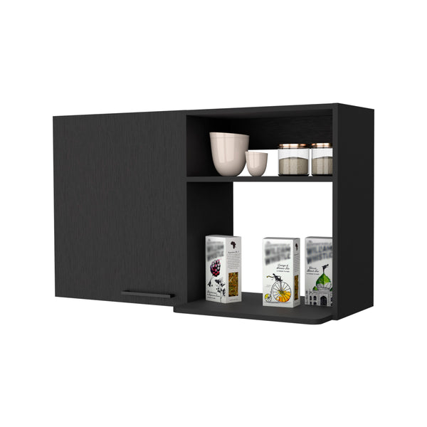 English Elm Oklahoma Black 2-Door Wall Cabinet with 2 Side Shelves, Stackable Engineered Wood, Metal Handles B128P148768