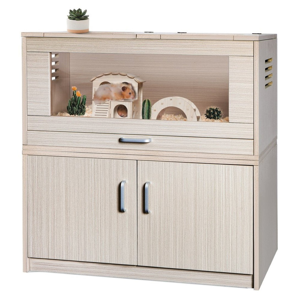 English Elm Guinea Pig Solid Wood Habitat with Acrylic View Panel and Built in Storage Cabinet W1850P168632