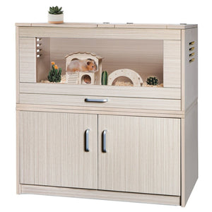 English Elm Guinea Pig Solid Wood Habitat with Acrylic View Panel and Built in Storage Cabinet W1850P168632