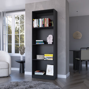 English Elm Sutton Black Bookcase with Tiered Shelves — Engineered Wood, Four Open Shelves, Compact Max Storage B128P176160