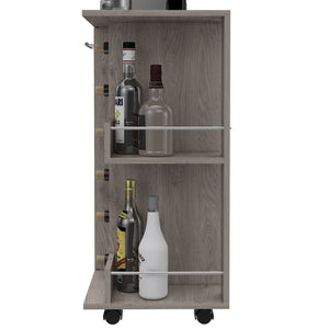 English Elm Bar Cart with Wine Rack Cabinet Open Shelves and Locking Casters for Home Entertaining B20091826