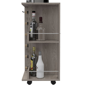 English Elm Tennessee Light Gray Bar Cart with Cabinet, Six Bottle Cubbies, Two Shelves, Locking Casters, FSC B128P176146