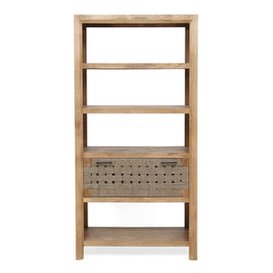 English Elm 36x15x72" Mango Wood Bookcase with Jute Drawer Four Open Shelves Bohemian Storage W2078P179283