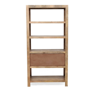 English Elm 36x15x72" Mango Wood Bookcase with Jute Drawer Four Open Shelves Bohemian Storage W2078P179283