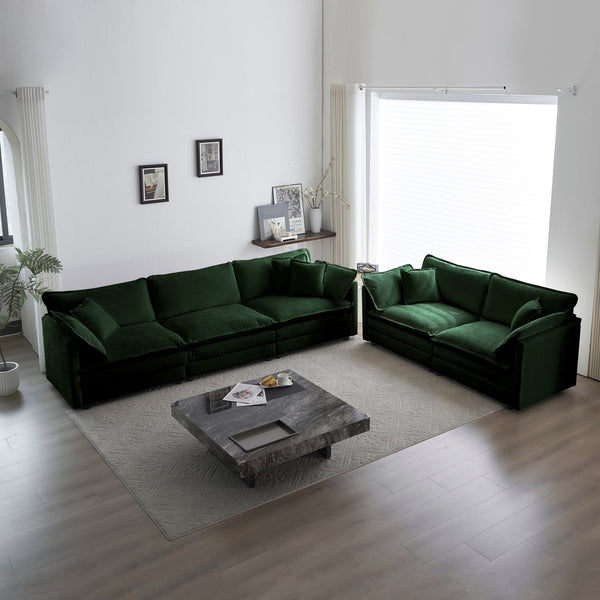 English Elm 3 Piece Sofa Set - Versatile Green Chenille Couch, 2X2 Seaters & 1X3 Seater For Cozy Living Spaces W714S00461